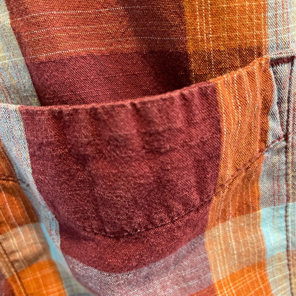 prAna Ecto SS Men’s XL short sleeve Button up plaid western shirt burgundy blue - Picture 5 of 8